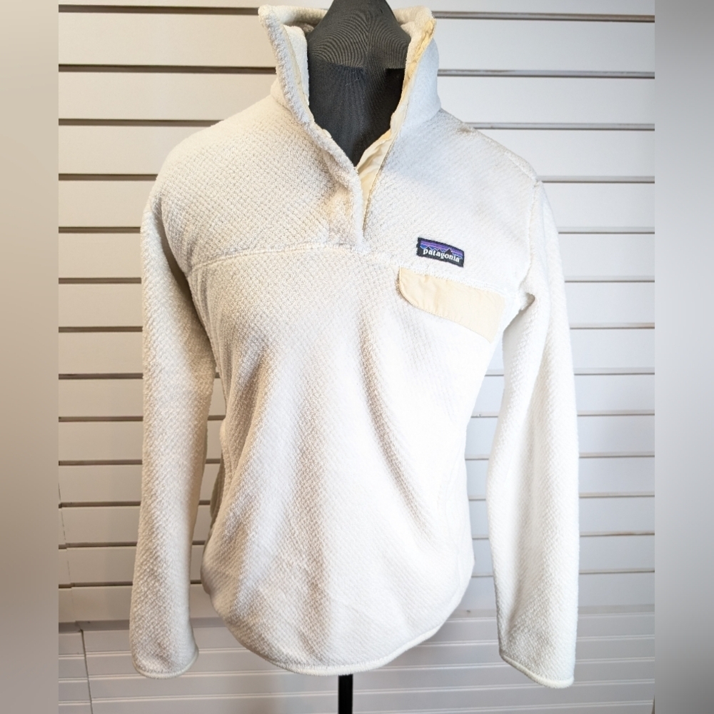 Patagonia Women Re-tool Snap T Fleece Pullover Medium White Raw Linen Fuzzy Sz M - Picture 4 of 10